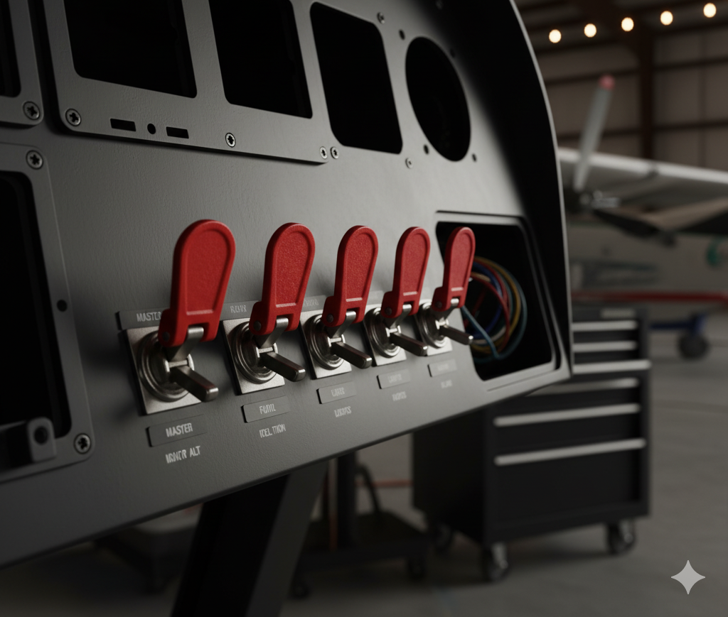 Mil-spec aircraft toggle switches with safety guards